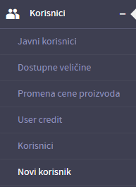 Pristup podsekciji Novi korisnik