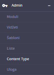 Pristup podsekciji Content type