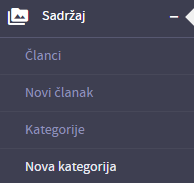 Pristup sekciji Nova kategorija